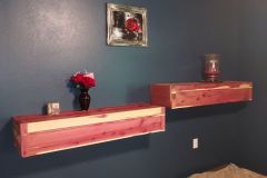 Cedar Floating Shelves with Hidden Drawers.